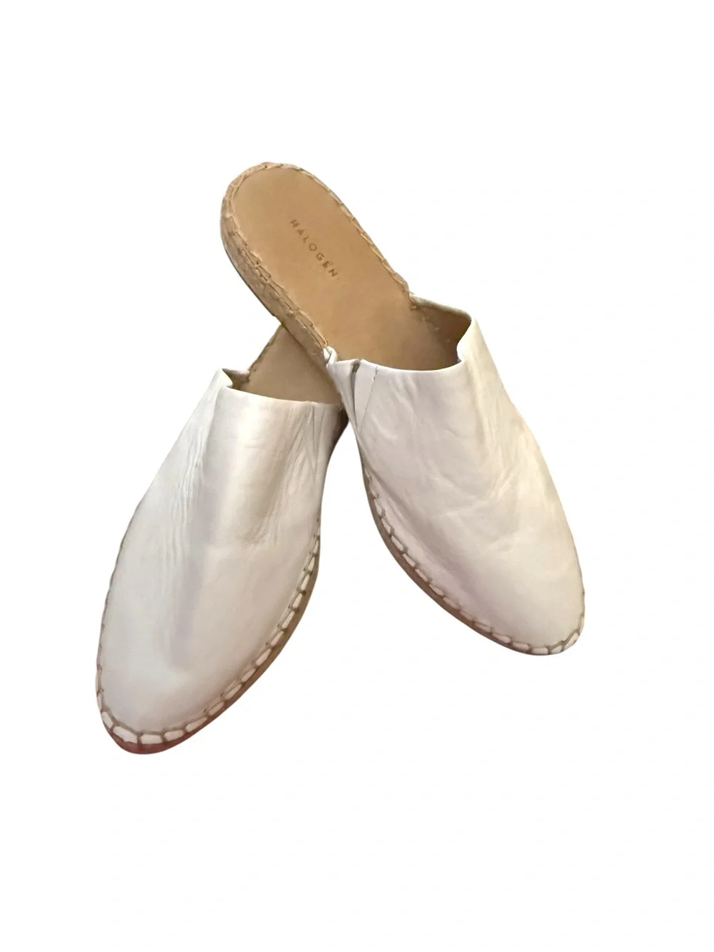 Halogen Leather Espadrille Mule Slides Size 9.5 White NWOT Coastal Quiet Luxury